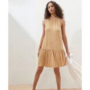 Banana Republic Orange Leaf‎ Print Knit Shift Flounce Dress Size L